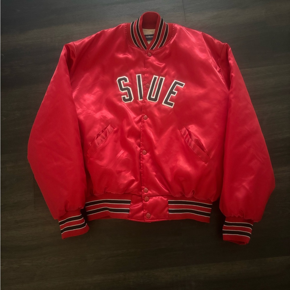 Vintage SIUE Cougars Red Satin Varsity Bomber Jacket Size XXL